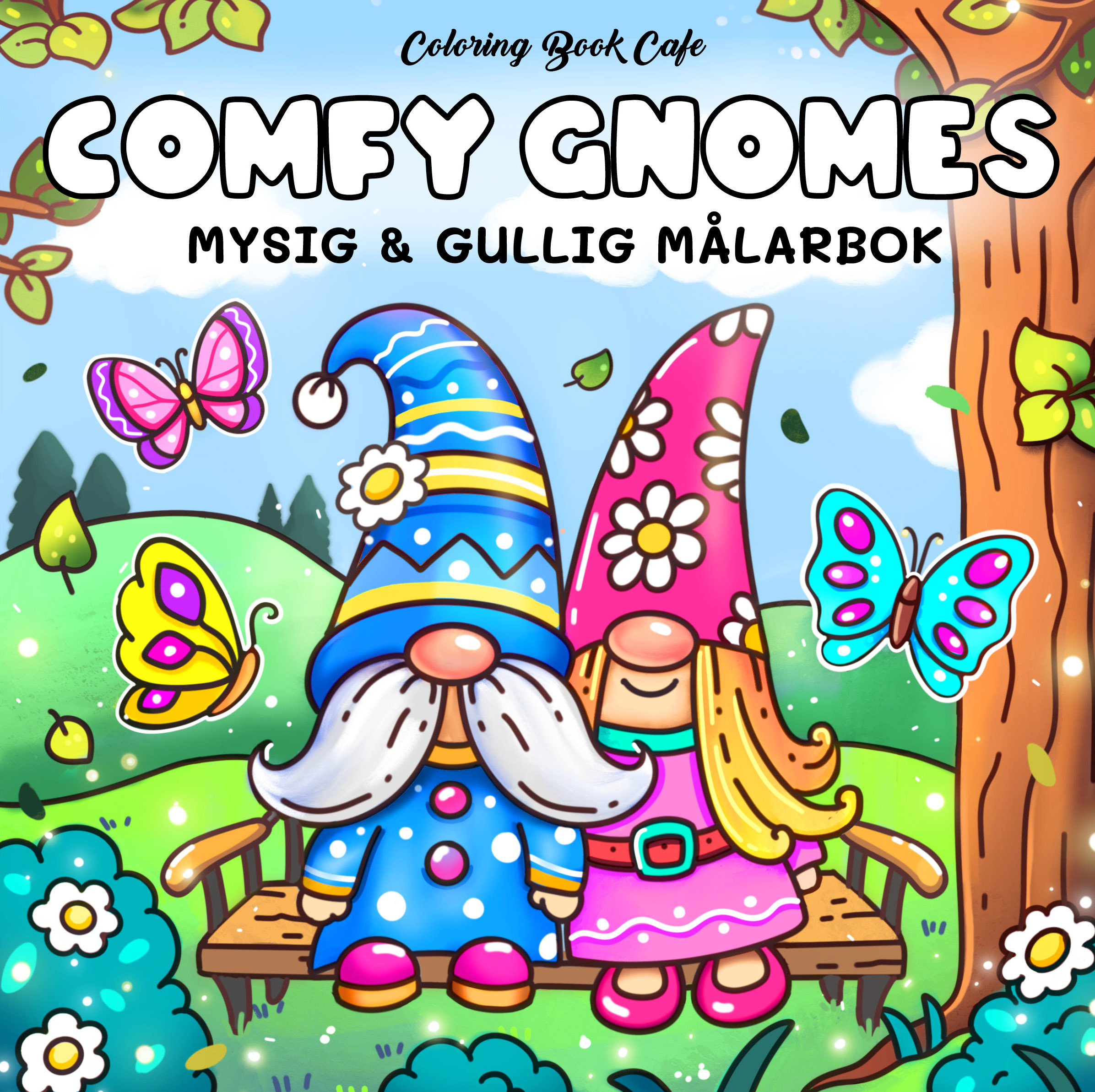 Comfy Gnomes. Mysig och gullig Cozy Coloring målarbok från Coloring Book Cafe